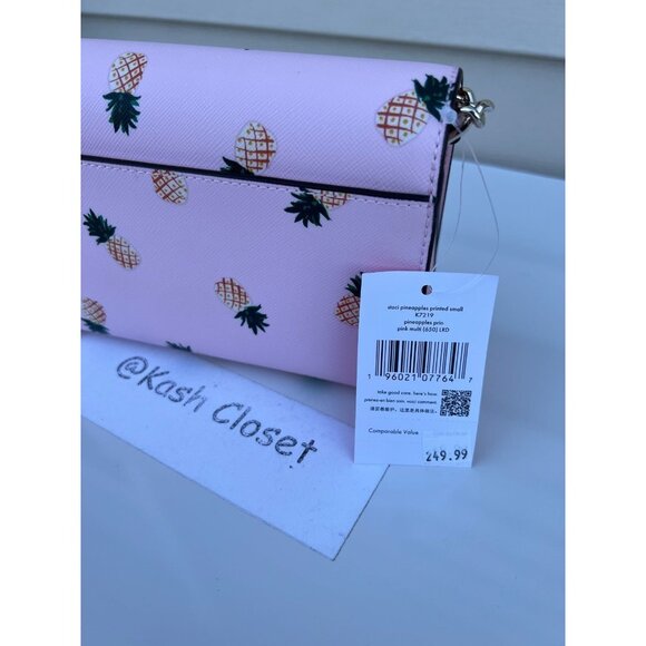 Kate Spade Staci Pineapple Printed Small Flap Crossbody  Pink Multi - Picture 3 of 9